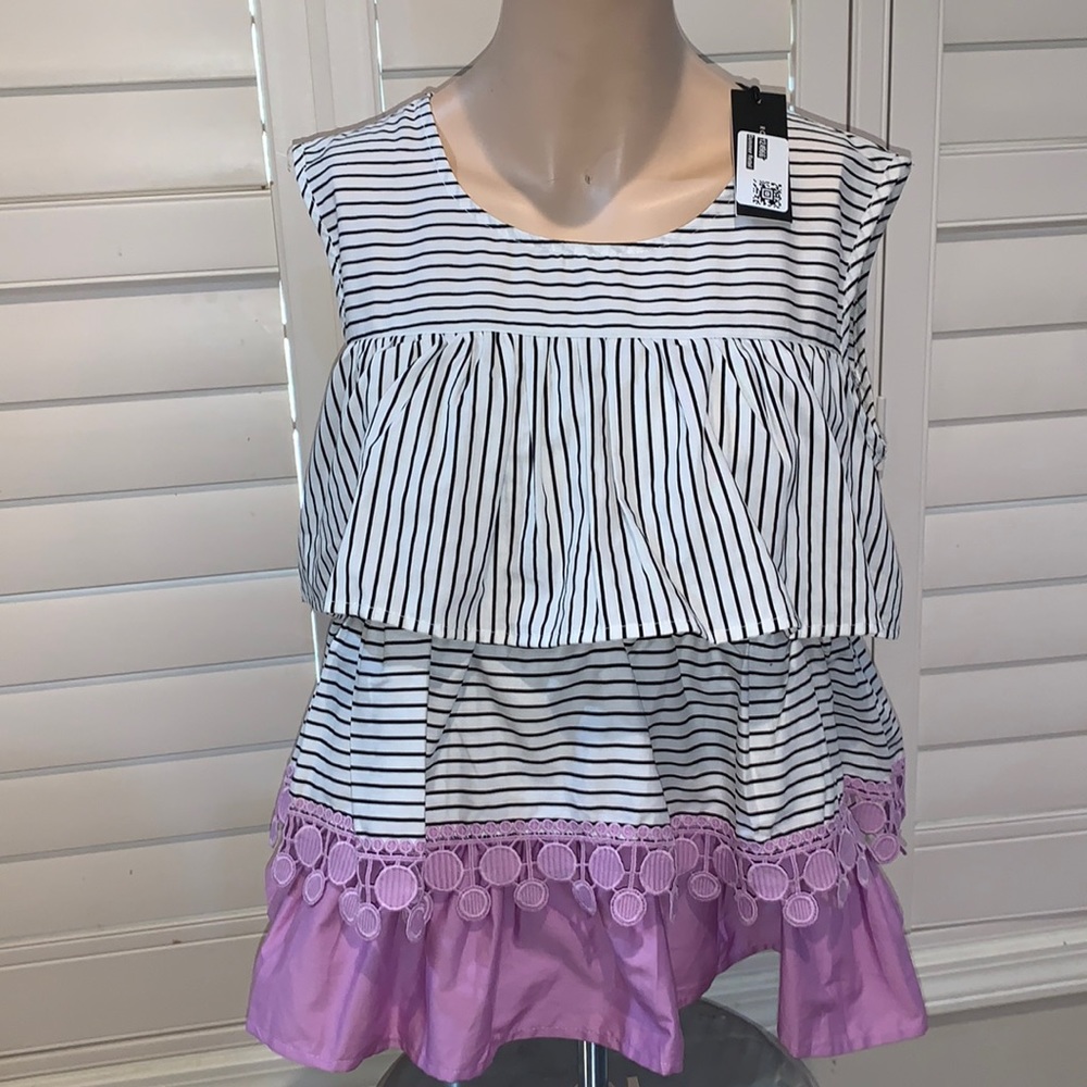 Striped, ruffled, Sleeveless top M